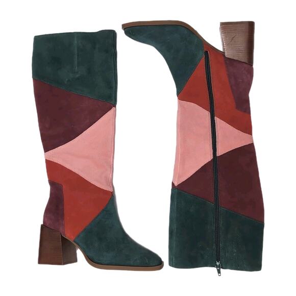 Chelsea & Violet Lulu Suede Patchwork Tall Boots Size 7.5 Colorblock NWOB $180 - Picture 1 of 13